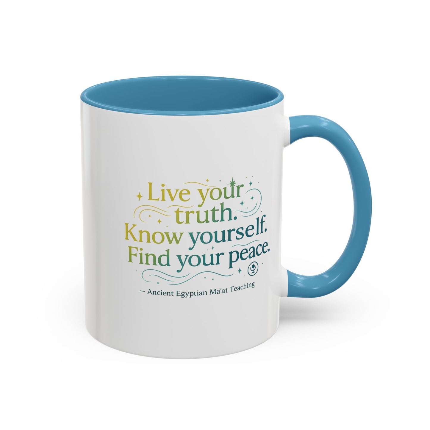"Live Your Truth. Know Yourself. Find Your Peace." Ancient Egyptian Ma'at Mug - 4,000-Year-Old Wisdom for Morning Reflection