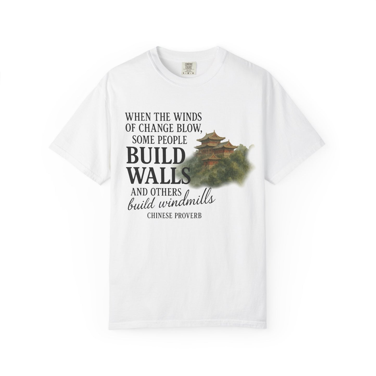 "When the Winds of Change Blow, Some People Build Walls and Others Build Windmills" Chinese Proverb T-Shirt - Ancient Wisdom on Embracing Change