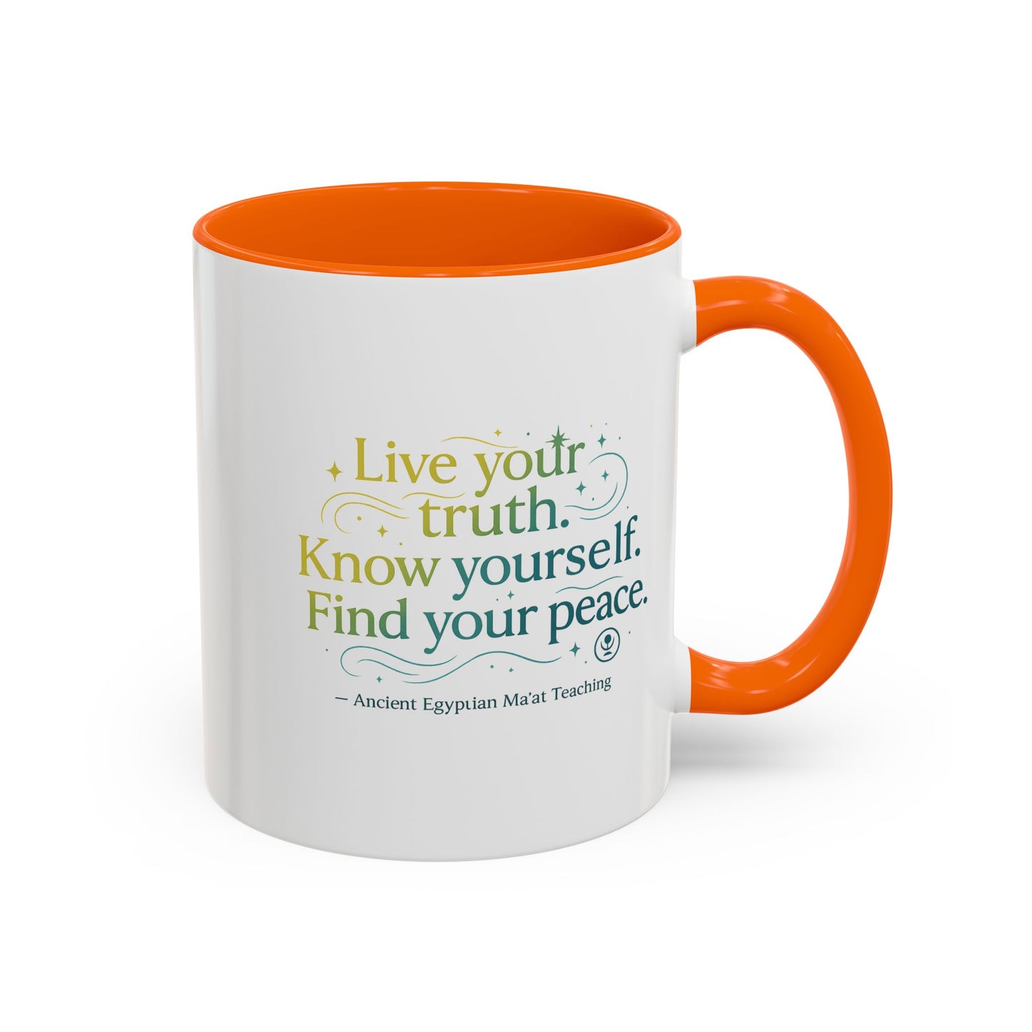 "Live Your Truth. Know Yourself. Find Your Peace." Ancient Egyptian Ma'at Mug - 4,000-Year-Old Wisdom for Morning Reflection