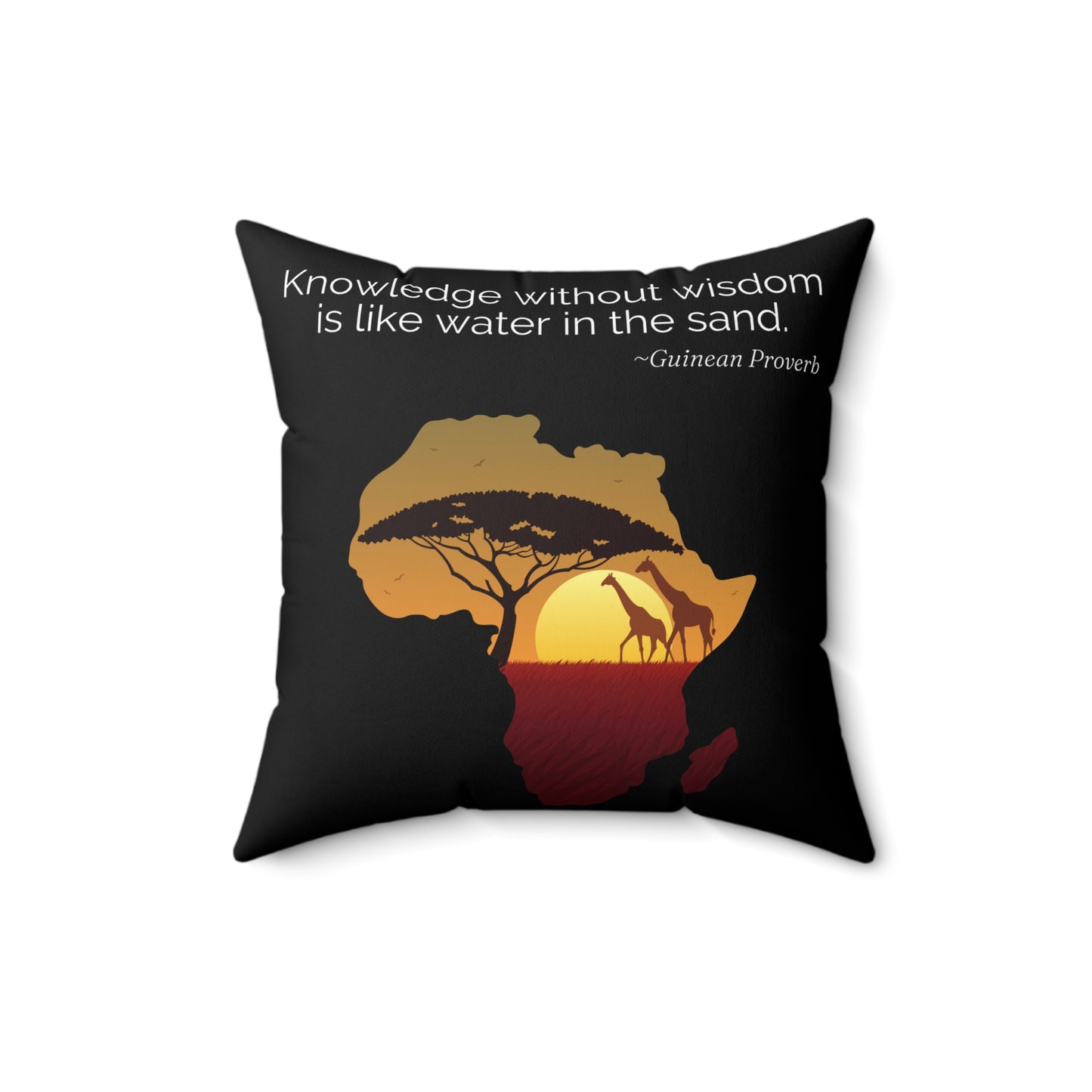 "Knowledge Without Wisdom Is Like Water in the Sand" Guinean Proverb Throw Pillow - West African Philosophy for Contemplative Spaces