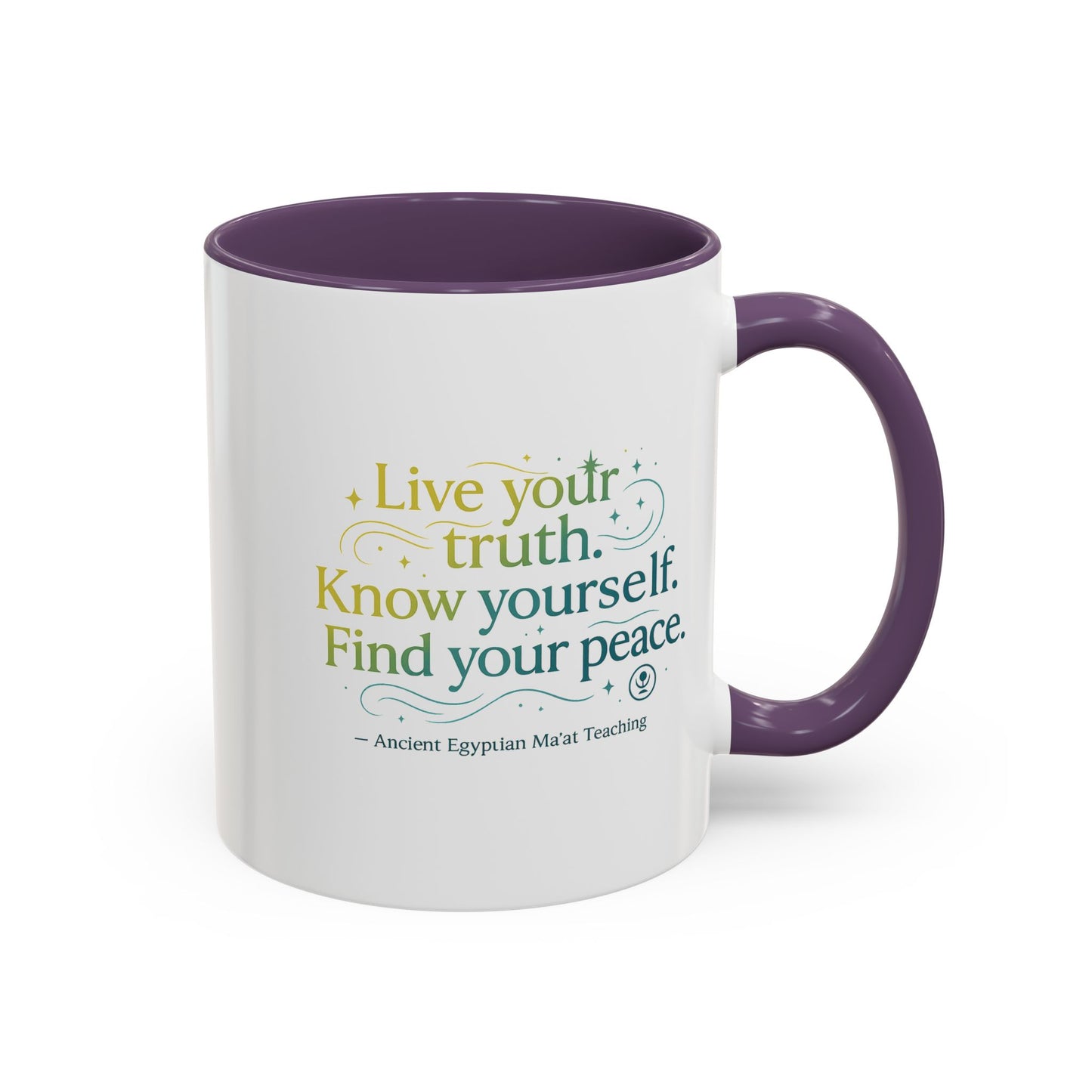 "Live Your Truth. Know Yourself. Find Your Peace." Ancient Egyptian Ma'at Mug - 4,000-Year-Old Wisdom for Morning Reflection