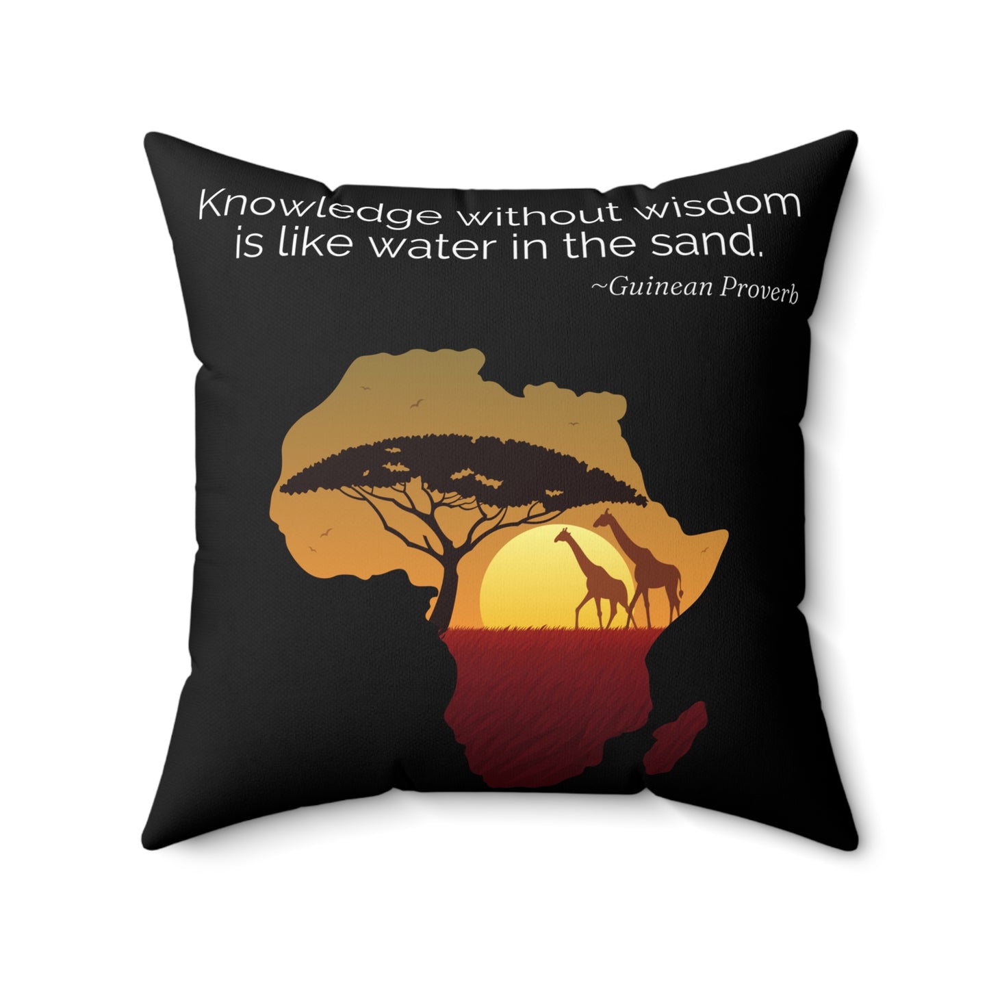 "Knowledge Without Wisdom Is Like Water in the Sand" Guinean Proverb Throw Pillow - West African Philosophy for Contemplative Spaces