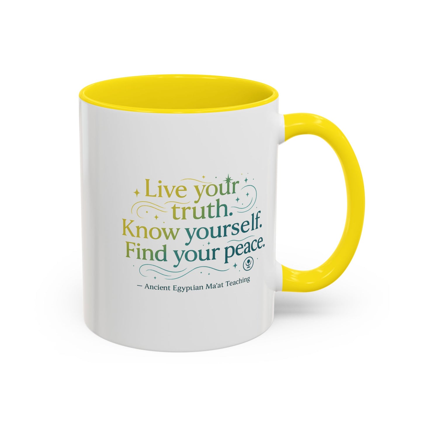 "Live Your Truth. Know Yourself. Find Your Peace." Ancient Egyptian Ma'at Mug - 4,000-Year-Old Wisdom for Morning Reflection