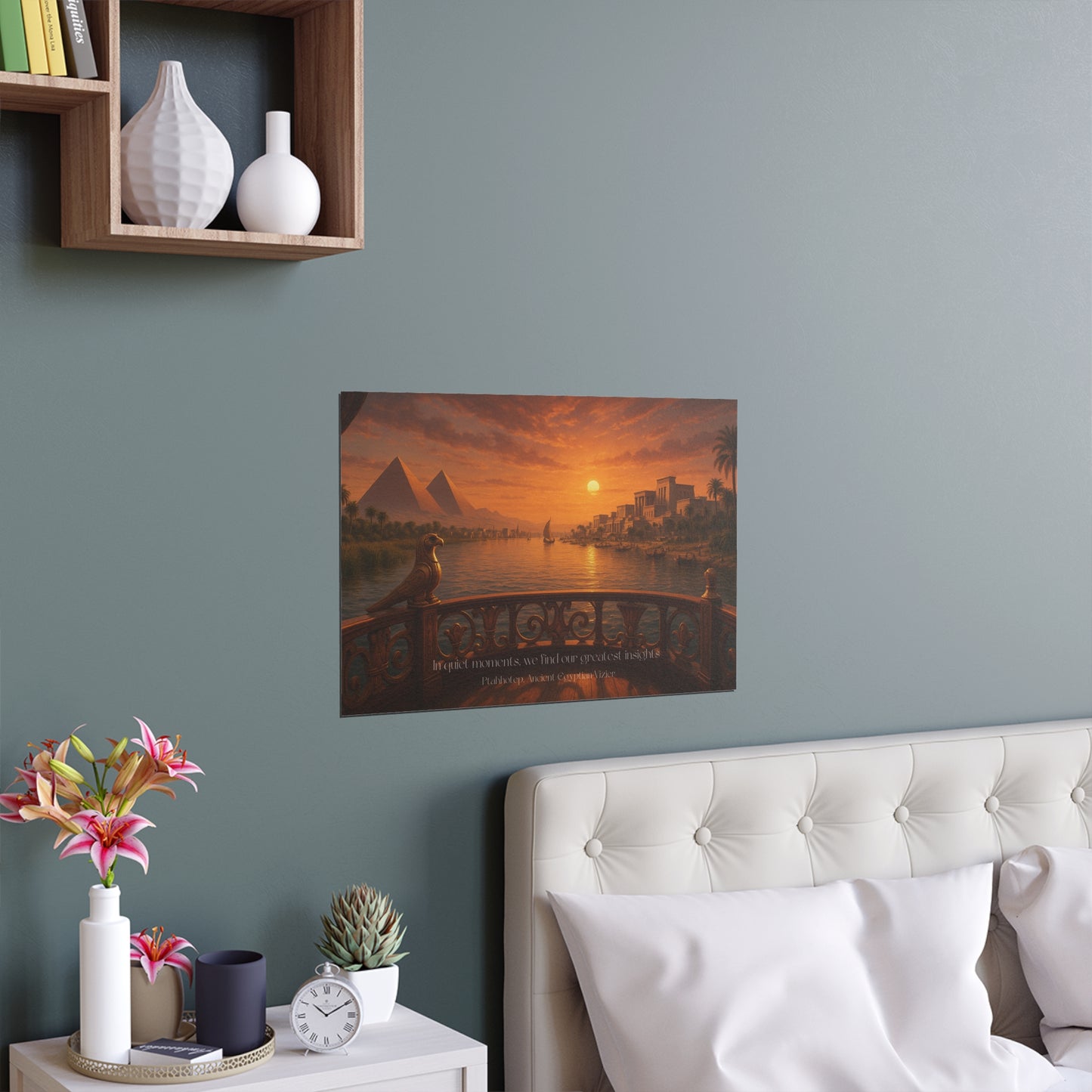"In Quiet Moments, We Find Our Greatest Insights" Ptahhotep Silk Poster - Ancient Egyptian Vizier's Wisdom on Contemplation