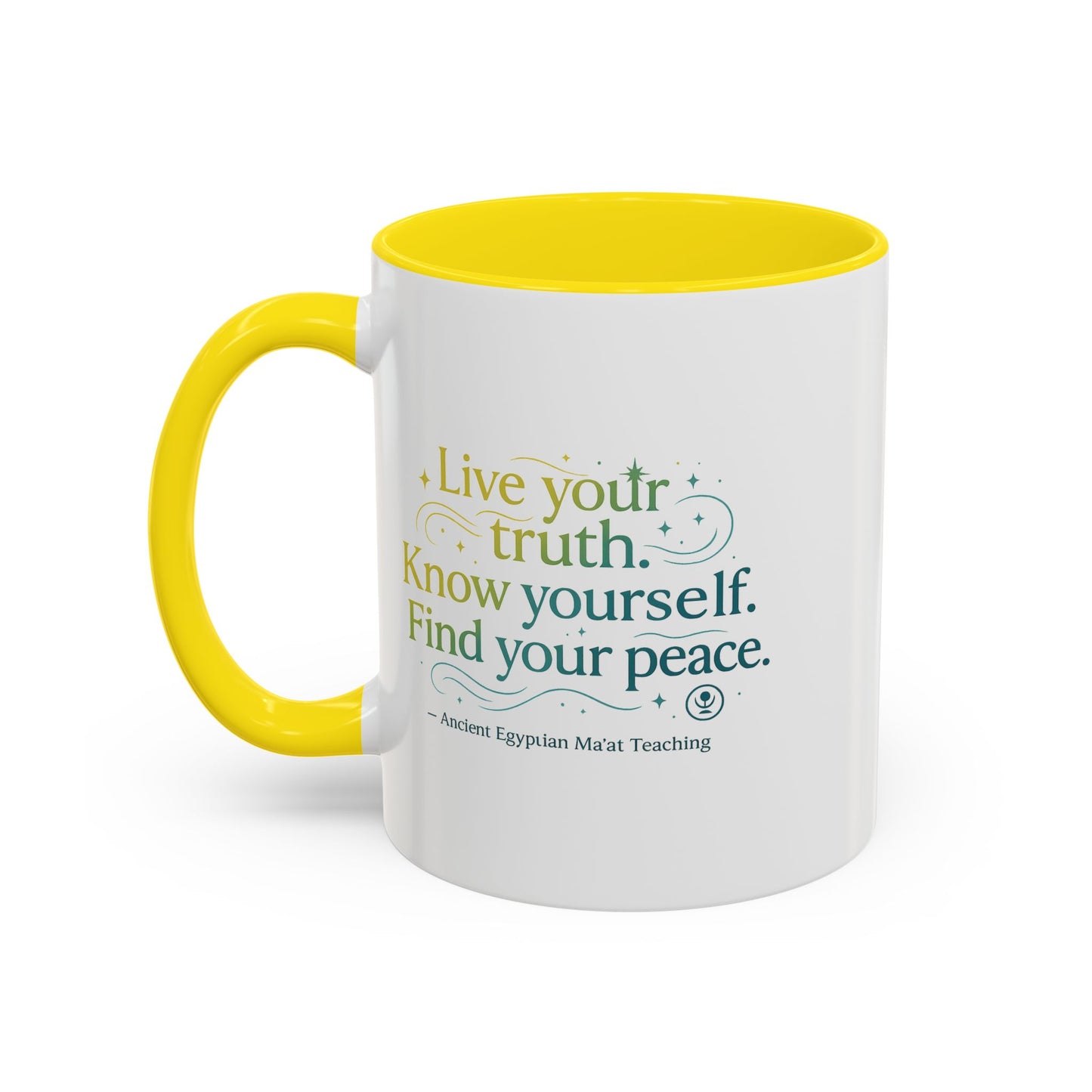 "Live Your Truth. Know Yourself. Find Your Peace." Ancient Egyptian Ma'at Mug - 4,000-Year-Old Wisdom for Morning Reflection